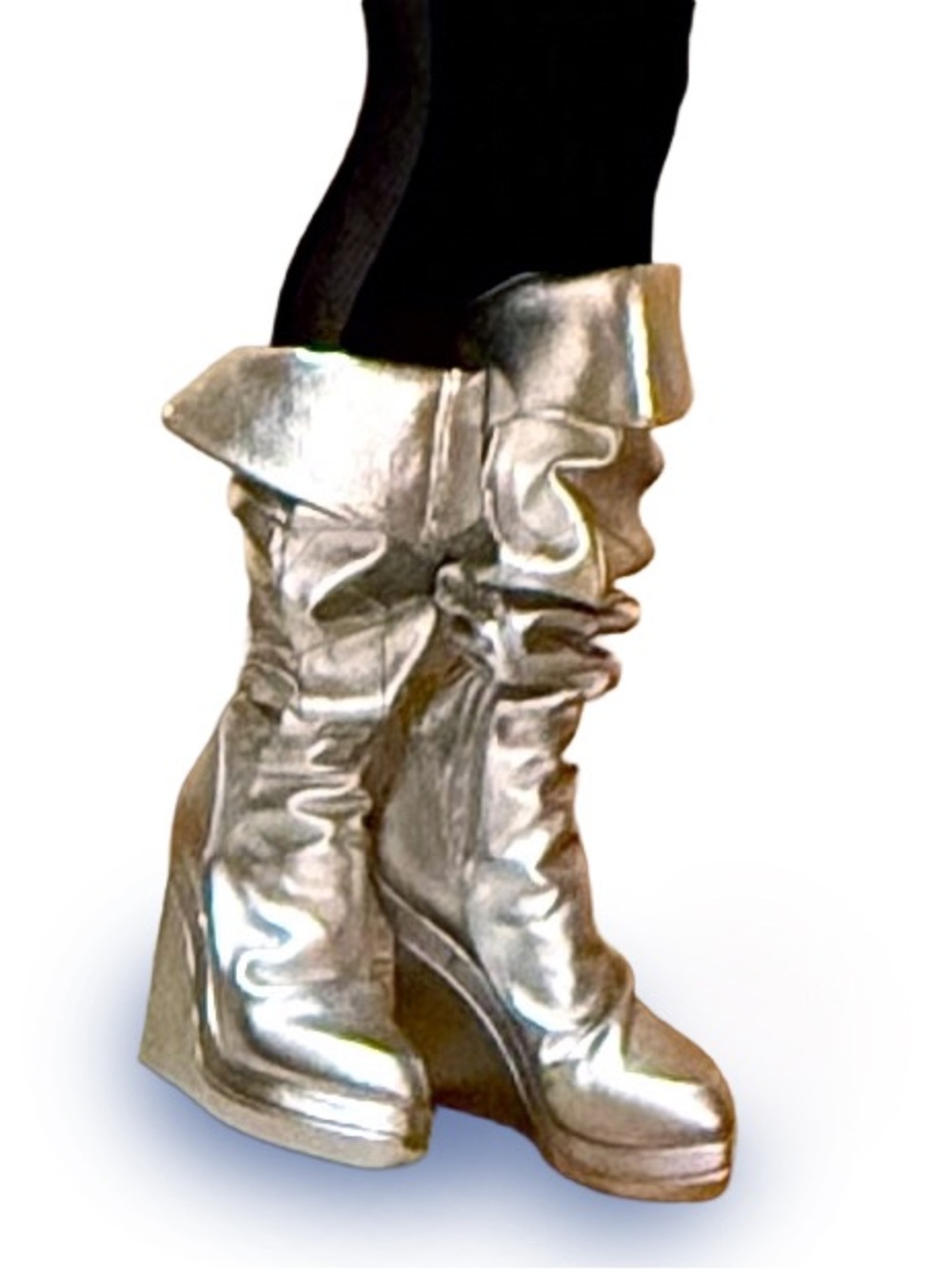 Nicholas K Jedda Metallic Silver Leather OTK Wedge Boots EU 40 US 8 Platform